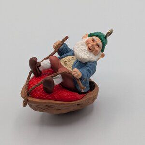Hallmark Keepsake Walnut Shell Rider 1986, Vintage Christmas Elf Ornament